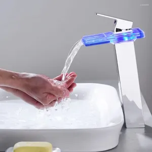 Rubinetti per lavandino del bagno Rubinetto per lavabo da appoggio Rubinetto a cascata Smart Hydropower Rubinetti luminosi a LED e luce fredda per cambiare colore