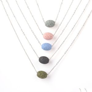 ペンダントネックレスColorf Oval Ball Bead Lava Stone Necklace diy aromatherapy Essential Oil Diffuser Necklaces for women jewe dhgarden dhwbx