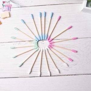 Cotton Swab 100PCs Cosmetic Cotton Swab Stick Double Head Ended Clean Cotton Buds Ear Clean Tools For Children Adult Pink GreenL231117