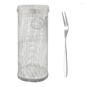 Ferramentas cesta para churrasco com gancho garfo malha de arame cilindro grill redondo rack vegetal portátil acampamento ao ar livre churrasco