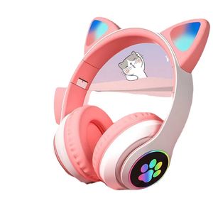 Popular Stn28 Cat Ear Glowing Bluetooth Headphone Head-Mounted Cute Wireless Live Girl Children's Headphones