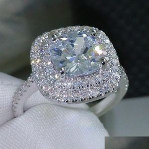 Anelli a grappolo Anelli a grappolo Lmnzb 2022 925 Sterling Sier Matrimonio per le donne Romantico a forma di fiore intarsio Anello di fidanzamento con diamanti Gioielli Dhgro