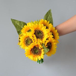 Dekoratif Çiçekler 9 Çiçek Başları Ayşiç Paketi Yapay İpek Ayçiçeği Diy Yaz Buket Rustik Sicim Bundles