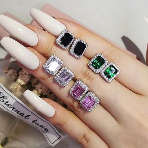 2022 Emerald cut Gemstoens Stud Earring 925 sterling silver Jewelry Engagement Wedding Earrings for Women Bridal Promise Gift