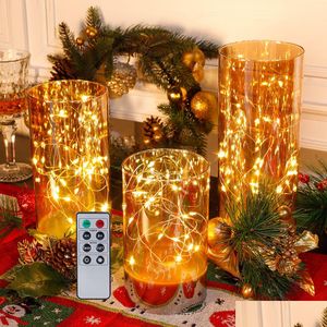 Ljus ljus 3st Glass Flamely LED Batteridriven Fairy Light Table Lamp med 8 nyckel Remote Control Christmas Home Decor 230111 DHQYD