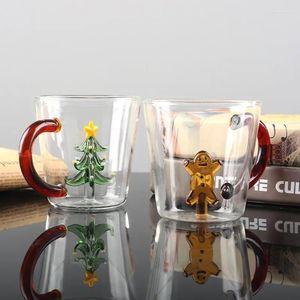 Copos de vinho Copo de vidro 3D 400ml Caneca com tema de Natal bebendo café de desenho animado