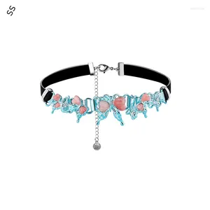 Pendant Necklaces Charm Blue Butterfly Necklace Female Hip Hop Black Leather Collar Spice Girl Instagram Light Luxury Retro Garment