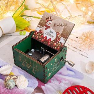 Decorative Figurines Christmas Hand Crank Music Box Classic Wooden Delicate Desktop Ornament Exquisite Home Decor Year Gift