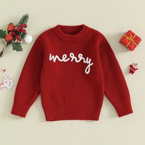 Пуловер Детский рождественский свитер Джемперы Вязаная одежда для маленьких девочек и мальчиков Зимняя одежда с длинным рукавом с круглым вырезом и надписью Теплый трикотаж для детей 231115