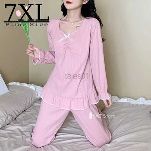 Kobiety Sleep Lounge Kobiety piżamowi długie zestaw sutowy koreański długony rękaw Pijama domowy garnitur w salonie w salonie z odzieży w rozmiarze 7xl 6xl zln231116