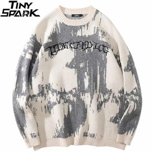 Męskie swetry mężczyźni Hip Hop Streetwear Knited Sweter Pullover Haft Hafdery Sweter Autumn Harajuku Cotton Casual Pullover Black White 231115