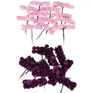 Flores decorativas 288pcs mini papel petite rosa artificial brotos de rosa diy decoração de casamento em casa rosa claro roxo