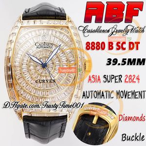 ABF Cintree Curvex abf8880 C D A2824 Orologio automatico da uomo Baguette con pavé di diamanti Cassa in oro Quadrante ghiacciato Cinturino in pelle Super Edition trustytime001Orologi