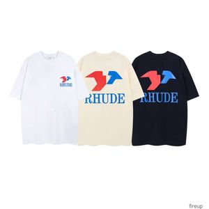 Designermode Kleidung Herren T-Shirts T-Shirt High Street Br Rhude Brief Minimalistischer Druck Kurzarm Paar Sommer Entspanntes, lockeres T-Shirt mit Rundhalsausschnitt