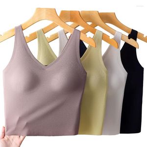 Camisoles & Tanks Traceless Ice Silk U-shaped Back Cool Vest Underwear One-piece Chest Pad Bottom For External Wear Inner Layup Bra Two In