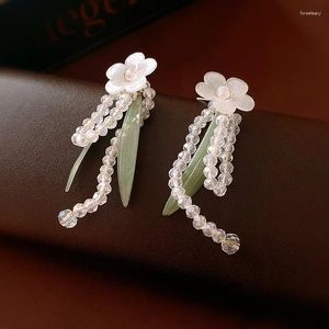 Dangle Earrings Clear Beads Crystal Resin Leaf Flower Tassel Drop For Women Elegant Pendientes