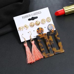 Dangle Earrings Vintage Geometric Elephant Button Ear Pin Tassel Square Pendant For Women Multilevel Fashion Gold Plated Jewelry Gift