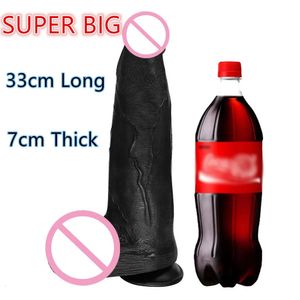 Dildos/Dongs 7CM Thick Black Giant Huge Dildo Super Big Dick Anal Butt Large Dong Realistic Penis Female Masturbator Sex Toys For Women 231116