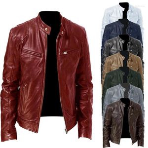 Herrjackor Motorcykel läderjacka Slim Fit Short-coat Lapel Pu Tops Autumn Fashion dragkedja Solid färgcyklist Windproof Outwear