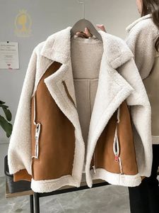 Mulheres jaquetas outono inverno casacos casuais solto retalhos outerwear harem coreano vintage colheita bolsos lambhair jaqueta feminina 231115