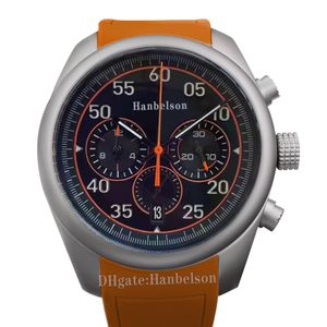 F1 Herrklockor sport racing stil Japan VK Quartz urverk Uhr Svart ansikte Orange hand Chronograph Nylon läderarmband 44mm Armbandsur