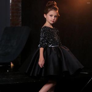 Mädchenkleider Schwarz Glitzer Blumenkleid Prinzessin Lange Ärmel Kurz über dem Knie Party Weihnachtsgeschenk