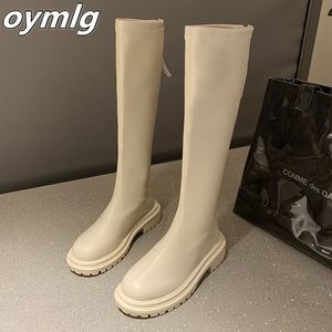 Stivali Stivaletti in pelle verniciata nera Punta tonda in pelle verniciata Beige Moda donna Inverno Stivali lunghi da donna Botas Mujer 231116