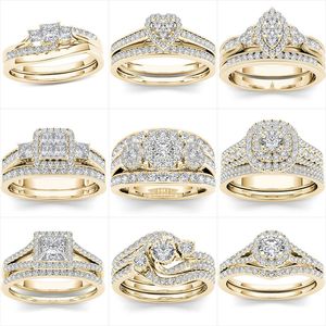 Coppia di sposi anello gioielli anello in zircone con inserto placcato oro Ornamenti classici europei americani Regalo di nozze per l'anniversario di San Valentino