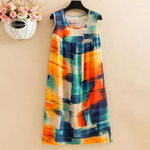Casual Dresses Oversize For Women 2023 Loose Print Sleeveless Women's Korean Style Summer Vintage Clothes