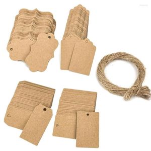 Duvar çıkartmaları Writtable Kraft Paper Hediye Etiketleri Vintage Kahverengi Siyah Beyaz Etiket 100 PCS Halat ile El Yapımı Etiketler