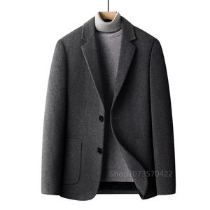 Abiti da uomo Blazer Giacca in misto lana di alta qualità Autunno Inverno Tacca con risvolto doppio petto Grigio Giacca in lana nera Abbigliamento uomo XS6XL 231116