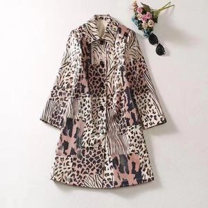 Casacos de Trench das Mulheres Roupas Europeias e Americanas 2023 Estilo Outono Manga Longa Lapela Leopardo Impressão Patchwork Moda Casaco XXL