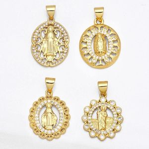 ペンダントネックレスocesrio virgen milagrosa medallionペンダントネックレスのためのメッキ銅ジルコン宗教用品ジュエリーPDTA617