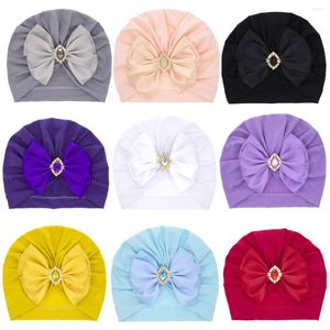 Hattar Cottvorhinestone stor båge baby turban pannband kepsar bowknot huvud wraps födda barn flickor öron täcker huvudbonader