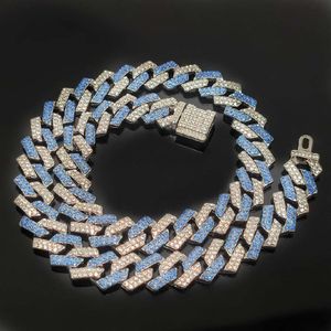15mm small flip hiphop pink blue hip hop Cuban chain quadrilateral strip prismatic men's Designer Necklace