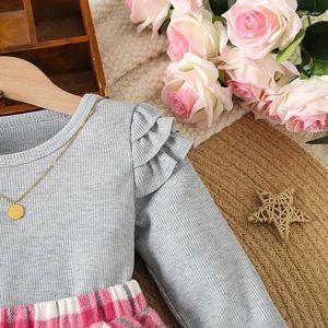 Kleidungssets Kleinkind Mädchen 2 Stücke Lässige Herbst Outfits Rüschen Langarm Rundhals Sweatshirt Plaid Rock Set Babykleidung