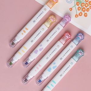 Höjare 6 st/pack Kawaii Cat Claw Double Head 12 Färg Höjdpunkter Konstmarkörer Fluorescen Pen Present Stationery Söta skolförsörjningar 231116