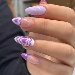 False Nails 24st Purple LoveHeart Design Nail Acrylic Press On Tip Löstagbar Gel Polish Artificial Set Manicure Tools