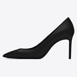Brand de moda Brand Women Sandals Anja Bombas de 85 mm em couro fosco de patente Itália perfeita preto nude designer pontudo