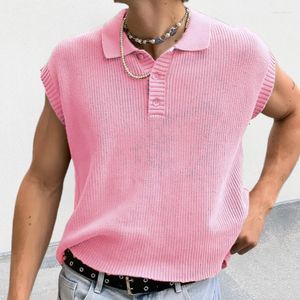 Herrtröjor Leisure herrkläder streetwear stickade tank tops vår sommar mode knapp lapel solid tröja män avslappnad ärmlös