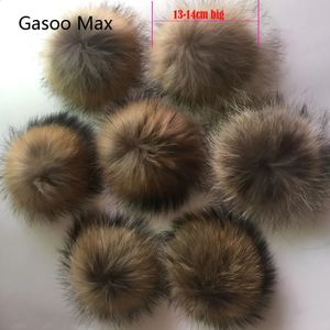 Beanie/ Skull Caps 5PCS/ LOT NATURAL RACCOON FUR POMPOMS 15cmグレーホワイトフォックスポムポムポンズファーボール