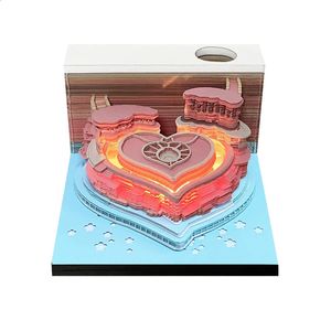 Kalender Omoshiroi Block 3D-Notizblock Mini Love Castle Papierblock Rosa LED-Notizblöcke Notizklebrige Hochzeitsbevorzugungen Geschenk 231116