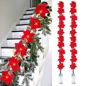 Dekoracje świąteczne Poinsettia kwiaty girland światła sznurka świąteczne ozdoby drzewa w pomieszczeniach zewnętrznych dekoracja dekoracji Navidad 231116