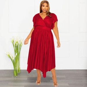 Etnik Giyim L-4XL artı Boyut Kadınlar İçin Afrika Elbiseleri Dashiki Bahar Yaz Piled Moda Zarif Ofis Leydi Büyük Salıncak Uzun Elbise