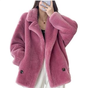 Pelliccia da donna Pelliccia sintetica ZDFURS* Cappotto di pelliccia invernale Vera lana Alpaca Cappotto di orsacchiotto Donna Giacca di pelliccia spessa Capispalla corto Lady Streetwear 231116