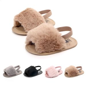 Flache Schuhe Baywell Sommer Baby Mädchen Weiche Sohle Sandalen Plüsch Slide Sandale Kleinkind Prinzessin Rutschfeste Krippe Schuhe 231116