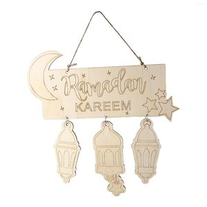 Decorative Figurines Eid Mubarak Ramadan Kareen Decor Moon And Star Alphabet Pendant Wooden Craft For Diy Islamic Party Door Hanging