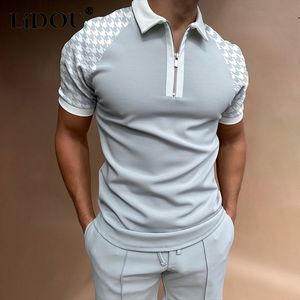 Herrpolos vintage sommar mode trend fitness casual enkla polo skjortor män blixtlås färg block sport lapptäcke topp man kläder 230417