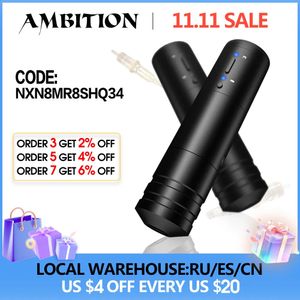 Máquina de tatuagem Ambition Ninja Portátil Sem Fio Máquina de Caneta de Tatuagem Poderoso Coreless DC Motor 2400 mAh Bateria de Lítio para Artista Corpo 231116