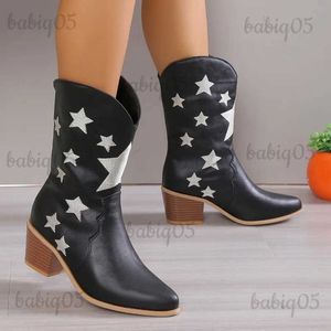 Buty 2023 Nowe haftowane kobiety Western Knee High Boots Cowboy Cowgirl Boots Chunky Heel Platform Buty Women Western Buty T231117